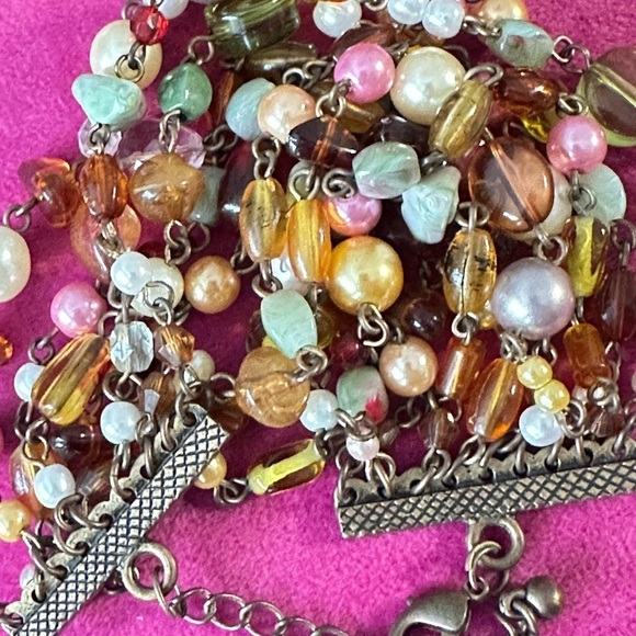 Bracelet Bronze tone Chunky Multicolor beads 8 Strand Retro Y2K Boho 6.5-7 0775 - Picture 6 of 14